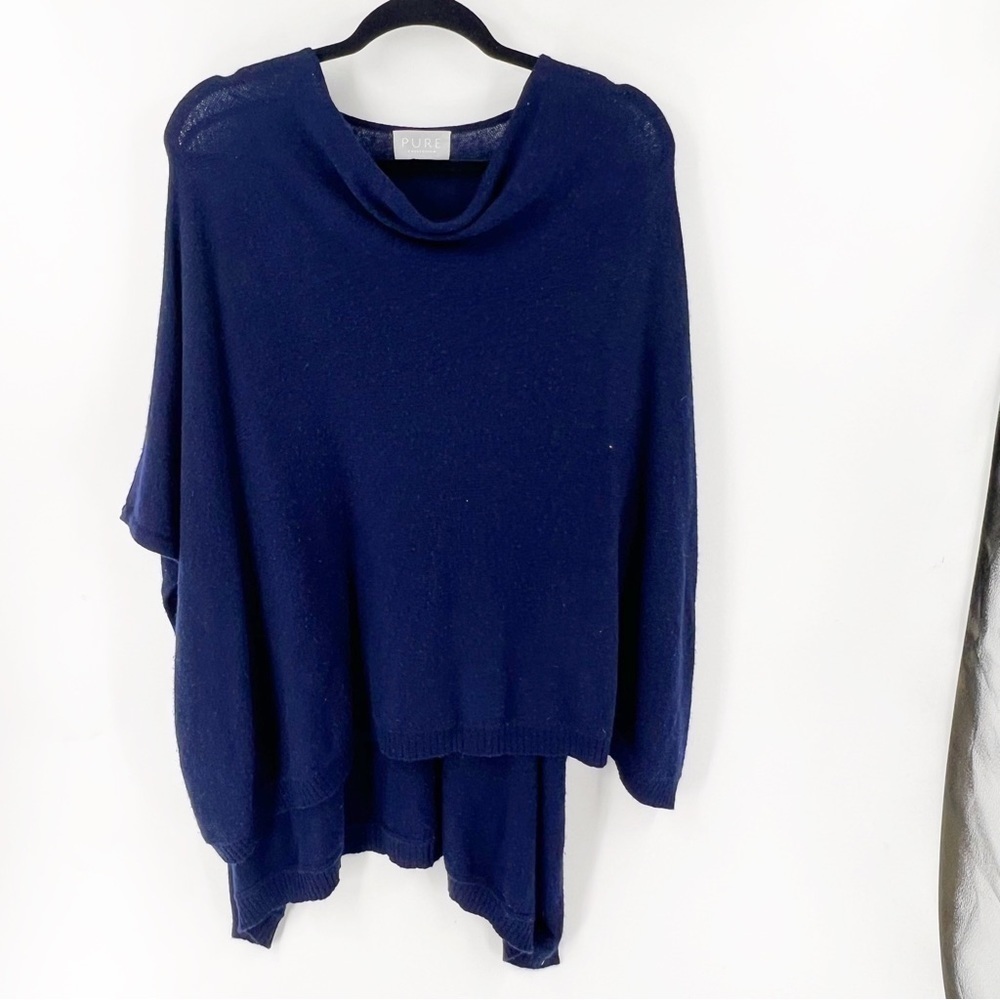 ✅ PURE COLLECTION NAVY COWL NECK WOOL CASHMERE BLEND PONCHO ONE SIZE FITS MOST